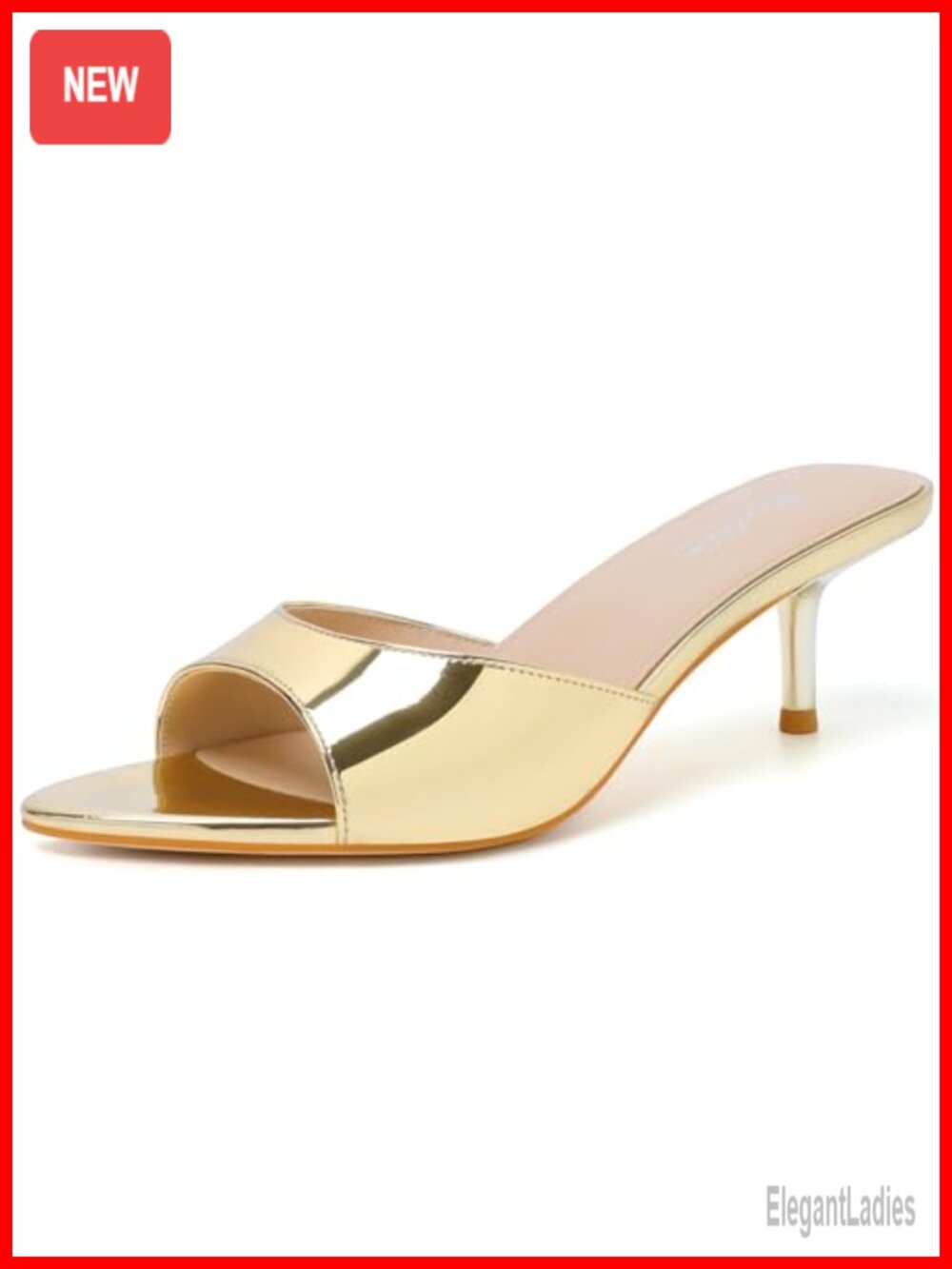 Kitten Heels Pointed Toe Mules Slip On Backless Sandals Faux Leather